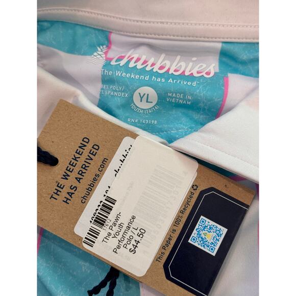 NEW CHUBBIES Youth Blue White The Pawn Performance Checkered Polo Shirt Size L - Picture 5 of 5